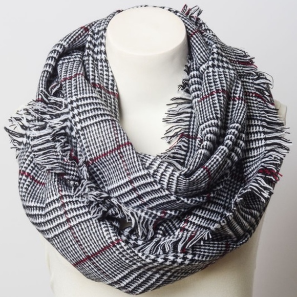 Glen Checked Frayed Trim Infinity Scarf - Picture 2 of 2